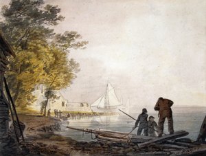 Château de Cowes avec des bateliers sur le rivage - William Payne