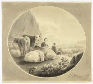 Gardiens de troupeaux, vaches et moutons dans le paysage