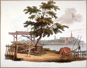 Hommes déplaçant du bois à Bankside, Southwark, Londres, c1810