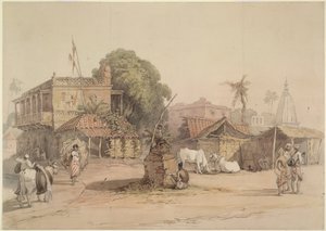Scène de village avec un petit autel 