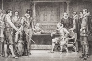 Guy Fawkes (1570-1606) interrogé par Jacques Ier (1566-1625) et son conseil dans la chambre du roi, de 