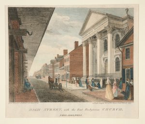 High Street, avec la Première Église Presbytérienne, Philadelphie - William Russell Birch