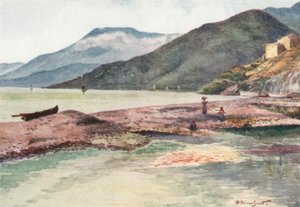 Italie et France, embouchure de la Roya (lithographie couleur)