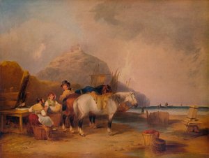 Scène côtière, avec personnages et chevaux, vers 1841