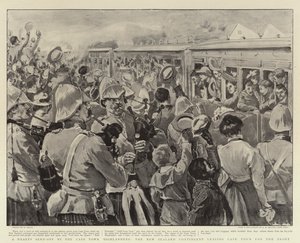 Un chaleureux adieu par les Highlanders du Cap, le contingent néo-zélandais quittant Le Cap pour le front