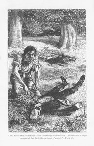 Adam Bede, ayant vaincu Arthur Donnithorne dans un combat, est horrifié de voir son rival inconscient. Adam Bede par George Eliot, publié pour la première fois en 1859. Illustration de William Small (1843-1929) d