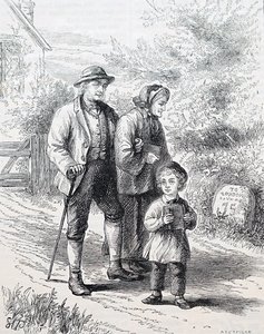 Un couple âgé et leur petit-enfant. Par William Small (1843-1929), un illustrateur anglais. 1880 (gravure) - William Small