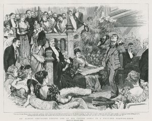 M. Albert Chevalier chantant une de ses chansons coster dans un salon de l