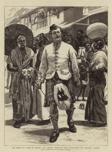 Le prince de Galles à Ceylan, le joueur de cornemuse écossais du prince étonnant les natifs de Kandy - William Small