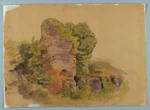Base de la tour, esquisse de ruines dans la forêt - William Stanley Haseltine