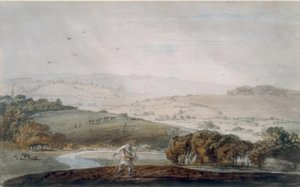 Un fermier semant, une vallée fluviale et des collines ondulantes au-delà - Joseph Mallord William Turner