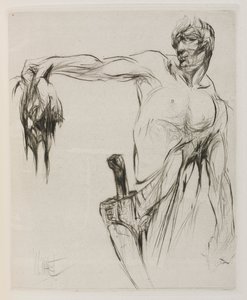 Hérodiade : Page 53, La tête entra et Mannaeus la tenait par les cheveux, à bout de bras, fier des applaudissements - William Walcot