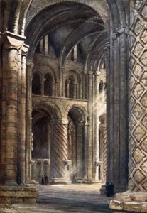 Durham, intérieur de la cathédrale regardant à travers la nef vers le transept sud - William Wiehe Collins