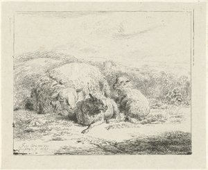 Mouton couché avec deux agneaux - William Young Ottley