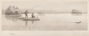 Sans Titre (Pêche en Radeau de Bois) - William de la Montagne Cary