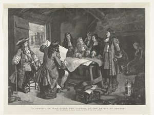 Guillaume III tient un conseil de guerre dans une cabane de pêcheurs, 1688 - Williamson
