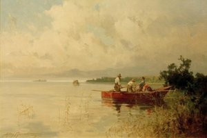 Pêcheurs sur la rive estivale du Chiemsee - Willy Moralt