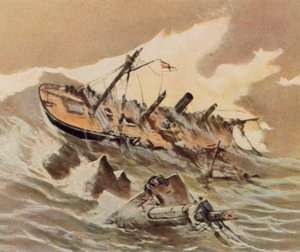 Naufrage de la canonnière "Iltis" (lithographie couleur agrandie) - Willy Stower