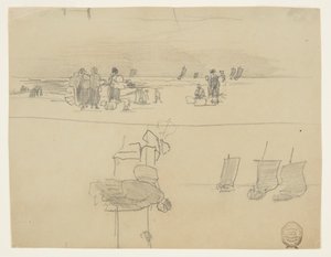 Scène de plage avec des femmes portant des paniers, Cullercoats, Angleterre - Winslow Homer