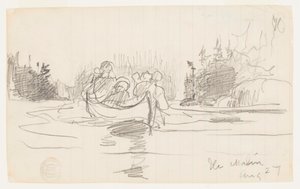 Canoë avec Trois Hommes, Île Maligne, Québec - Winslow Homer