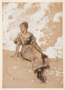 Dessin, Une jeune fille assise ; étude pour "Le mur du jardin", 1878 - Winslow Homer