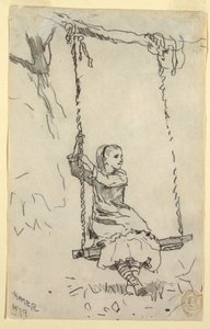 Dessin, fille sur une balançoire, 1879