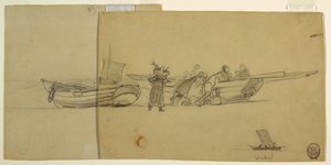 Dessin, hommes et femmes déchargeant un doris de pêche, Cullercoats, Angleterre, 1881-82 - Winslow Homer