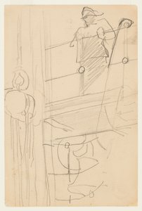 Figure en ciré à la rambarde d