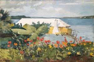 Jardin de fleurs et bungalow, Bermudes - Winslow Homer