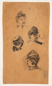 Quatre études de têtes de soldats