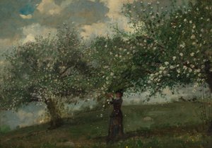 Fille Cueillant des Fleurs de Pommier - Winslow Homer