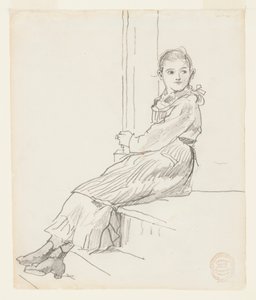 Fille assise sur une marche de porche