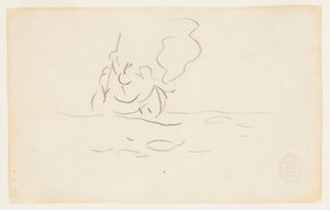 Homme en canoë avec un harpon