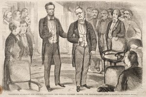 Les présidents Buchanan et Lincoln entrent dans la salle du Sénat avant l