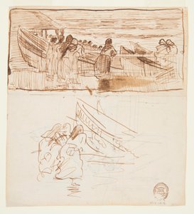Deux études de femmes debout derrière une balustrade, regardant le lancement de doris, Cullercoats, Angleterre