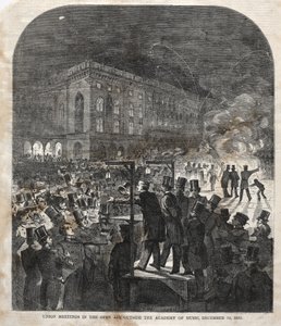Réunion syndicale en plein air devant l