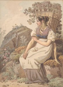 Jeune femme dans le Vaudois après la récolte des raisins, 1821