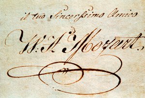 Signature du compositeur autrichien Wolfgang Amadeus Mozart (1756-1791)