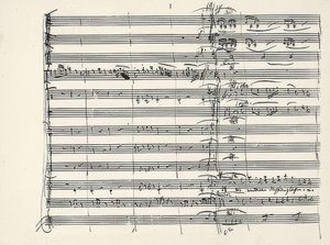 Wolfgang Amadeus Mozart (1756-1791) compositeur autrichien. Autographe de la fin de la musique du feu et du début du duo de Pamina et Tamino (Nous avons traversé les flammes) de La Flûte enchantée. 1791 - Wolfgang Amadeus Mozart