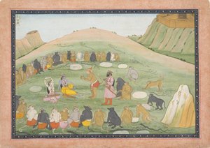 Hanuman ranime Rama et Lakshmana avec des herbes médicinales..., série Ramayana