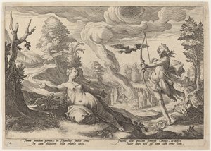 Apollon tuant Coronis - Workshop of Hendrick Goltzius, after Hendrick Goltzius