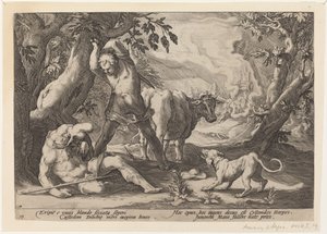 Paysage avec Mercure levant son épée pour tuer un Argus endormi - Workshop of Hendrick Goltzius, after Hendrick Goltzius