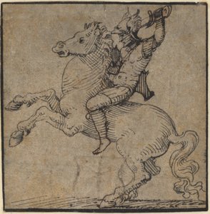 Guerrier en armure de la Renaissance sur un cheval cabré