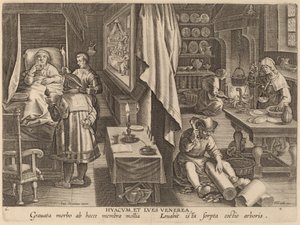 Hyacum et Lues Venerea (Guaiacum et infection vénérienne) - Workshop of Philip Galle after Jan van der Straet