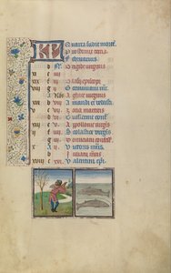 Un homme abattant un arbre; Signe du zodiaque des Poissons