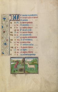Un homme travaillant dans un champ ; Signe zodiacal du Bélier - Workshop of Willem Vrelant