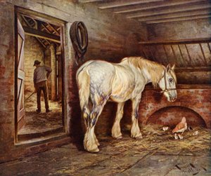 La fin de la journée - le cheval de ferme rentre à la maison