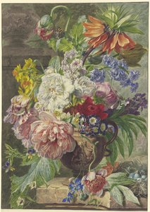 Nature morte avec bouquet de fleurs et nid d