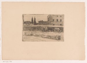 Paysage avec bâtiments et une figure au travail - Xavier Mellery (attributed to)