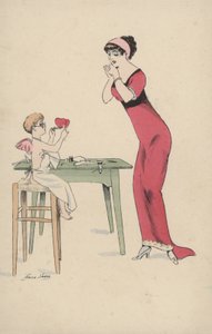 Fille attendant que deux cœurs soient réunis par Cupidon - Xavier Sager